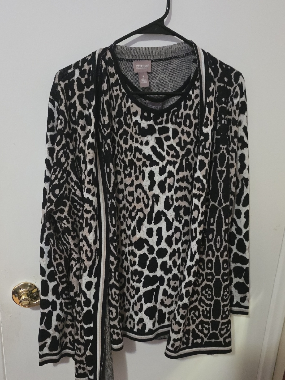 Chico's Black and White Animal Print Cardigan Set